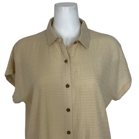 Marine Layer Dana Shirt M Parchment Cream Cap Sleeve Button Front Boxy - Picture 8 of 12